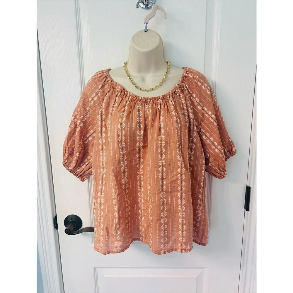 NWT Madewell Puff Sleeve Swing Top in Floral Striped Jacquard!